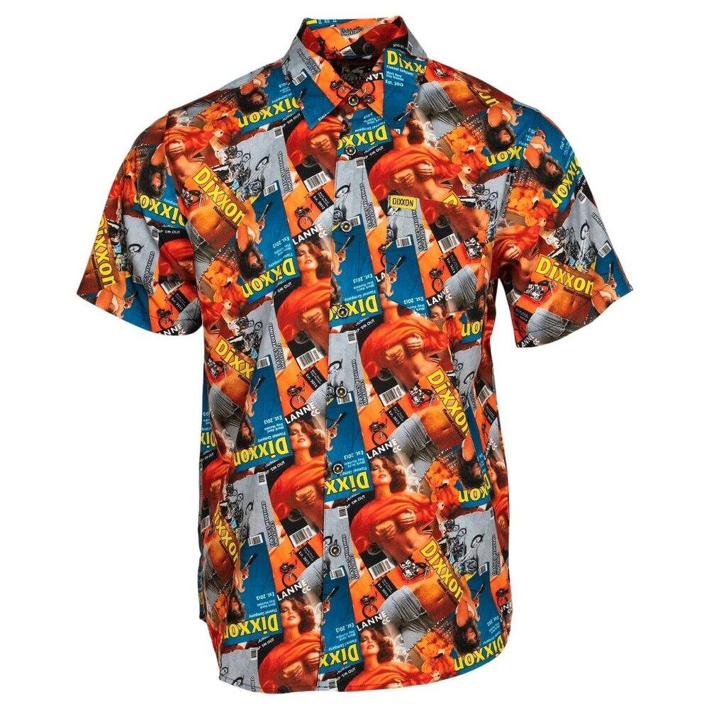 Dixxon Party Shirt Mens L Multicolor Pinup Magazine Print Short Sleeve Button Up
